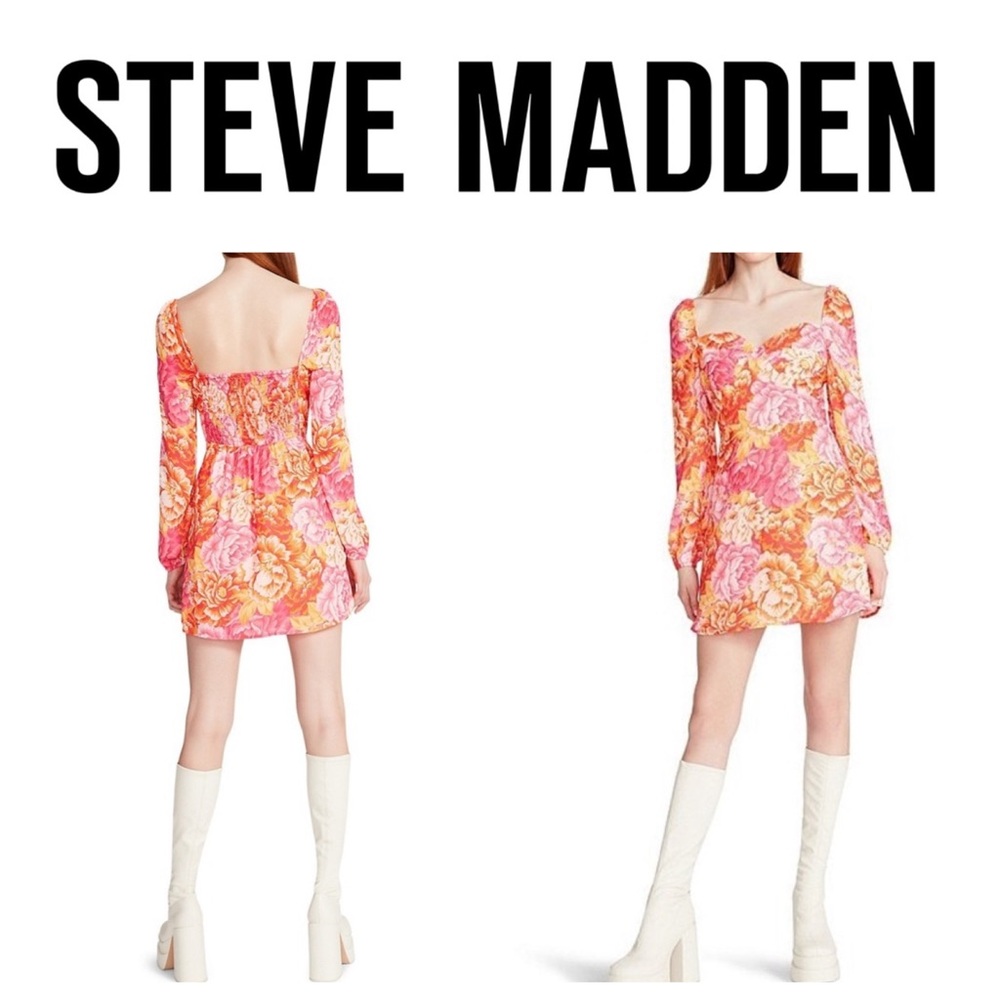NWT Steve Madden Nicole Long Sleeve Minidress in Pink Yellow Sz: 2